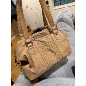 Cole Haan NUDE Woven Leather Convertible Satchel HandBag Purse